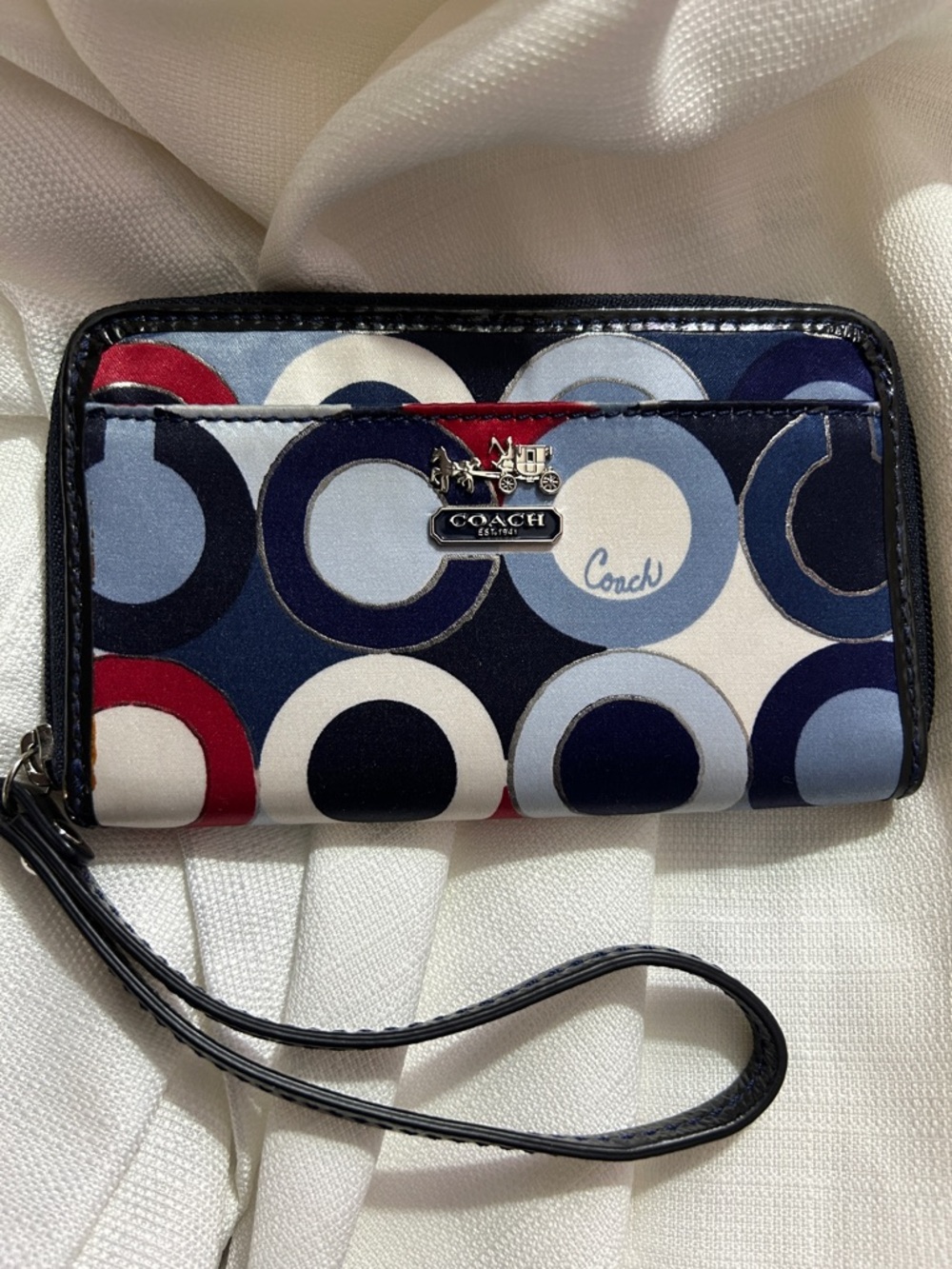 Coach Madison Graphic Op Art Sm Sateen Wallet with Patent Leather Accents